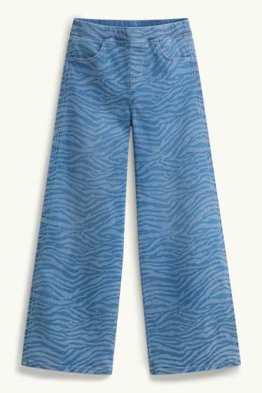 Děti - dívky - Wide leg jeggings - se vzorem - džíny - modré