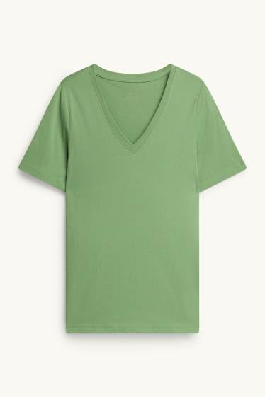 Femmes - T-shirt à col V - regular fit - vert
