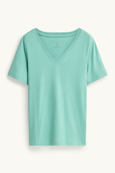 Dames - T-shirt met V-hals - regular fit - turquoise