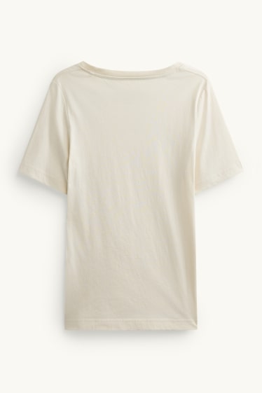 Dames - T-shirt met V-hals - regular fit - crèmekleurig