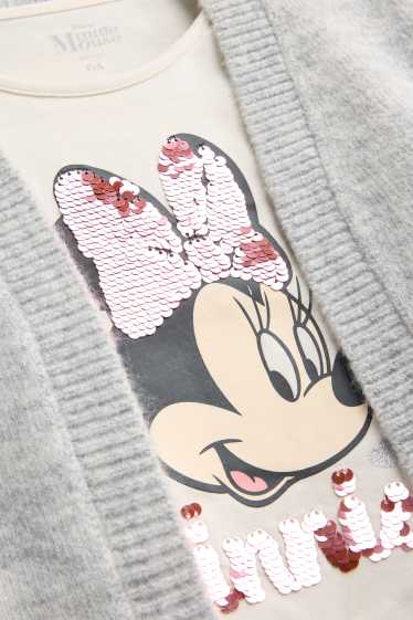 Enfants filles - Minnie Mouse - ensemble - haut à manches longues et gilet en maille - effet brillant - 2 pièces - gris / beige