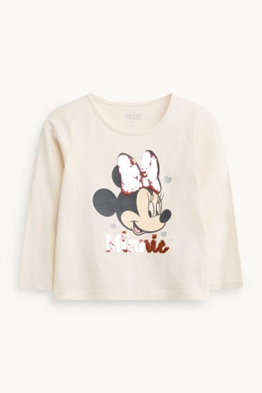 Enfants filles - Minnie Mouse - ensemble - haut à manches longues et gilet en maille - effet brillant - 2 pièces - gris / beige