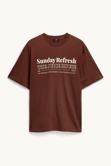 Heren - T-shirt - relaxed fit - bruin