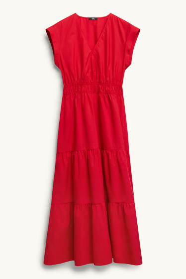 Damen - Fit & Flare Kleid mit V-Ausschnitt - rot