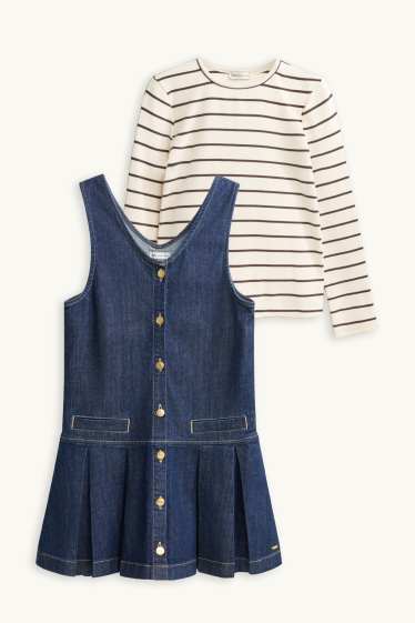 Kinderen: meisjes - Set - denim jurk en longsleeve - 2-delig - jeansdonkerblauw