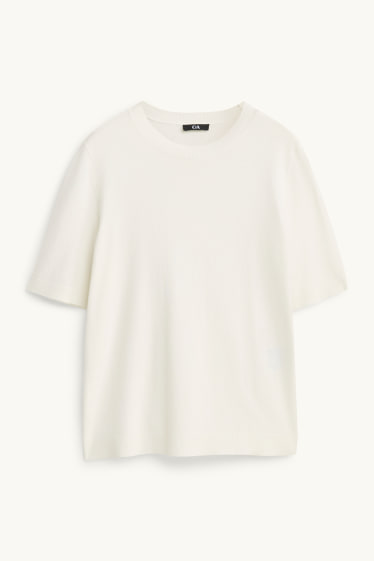 Damen - Strickpullover - kurzarm - weiß