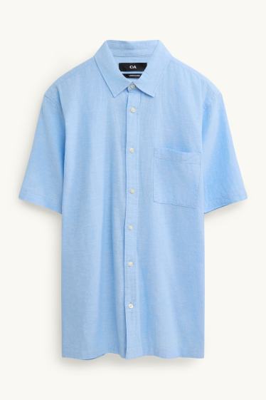 Unisex - Camicia - regular fit - colletto all’italiana - misto lino - azzurro