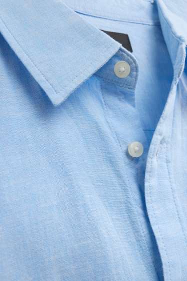Unisex - Camicia - regular fit - colletto all’italiana - misto lino - azzurro