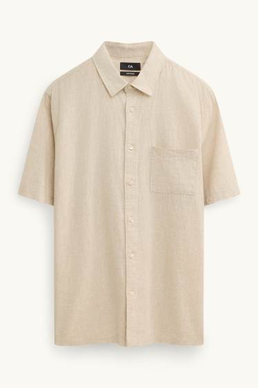 Unisex - Overhemd - regular fit - kent - linnenmix - crèmekleurig