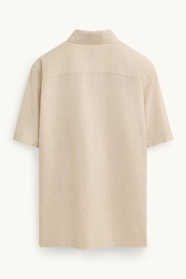 Unisex - Overhemd - regular fit - kent - linnenmix - crèmekleurig