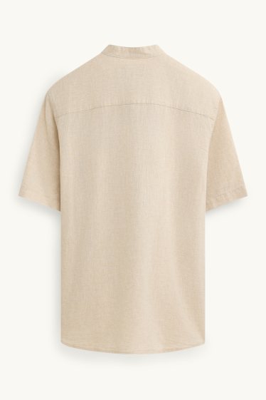 Unisexe - Chemise - regular fit - encolure montante - lin mélangé - crème