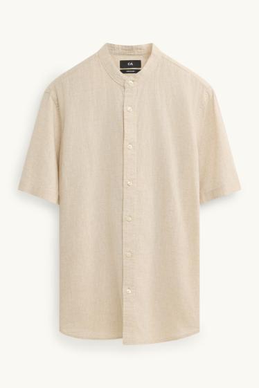Unisexe - Chemise - regular fit - encolure montante - lin mélangé - crème