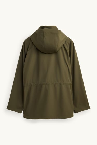 Femmes - Veste à coquille souple avec capuche - finition déperlante - 4 Way Stretch - vert foncé