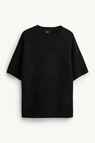 Hommes - T-shirt en maille - relaxed fit - noir