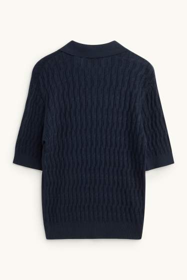 Damen - Strickpullover - kurzarm - strukturiert - dunkelblau