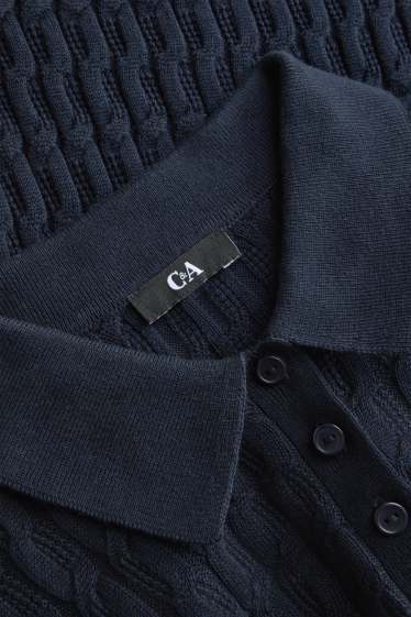 Damen - Strickpullover - kurzarm - strukturiert - dunkelblau