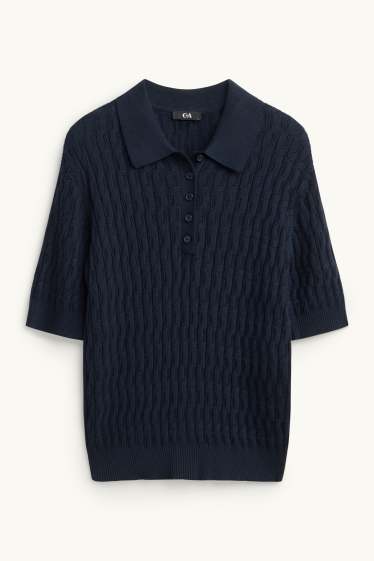 Damen - Strickpullover - kurzarm - strukturiert - dunkelblau