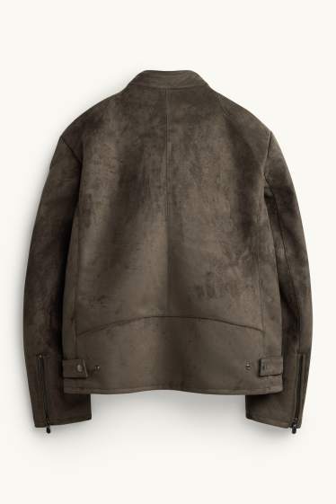 Hommes - Blouson de motard - faux suède - kaki