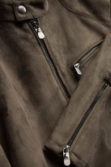 Hommes - Blouson de motard - faux suède - kaki
