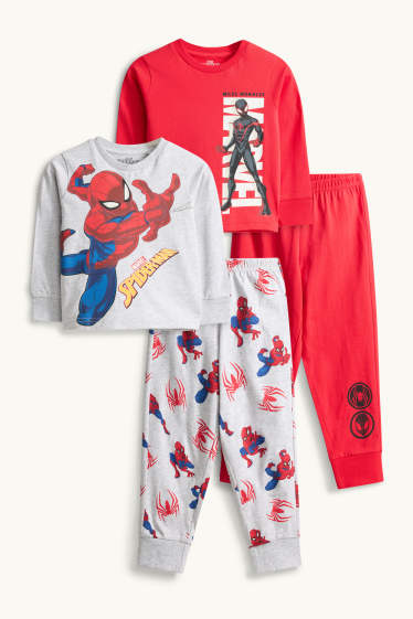 Kinder Buben - Multipack 2er - Spider-Man - Pyjama - 4 teilig - rot / grau
