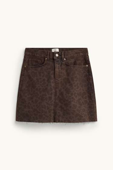 Damen - Jeans-Minirock - Leo-Print - braun