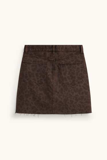 Damen - Jeans-Minirock - Leo-Print - braun