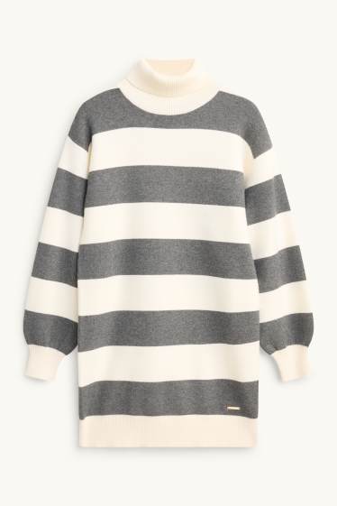 Copii - Fete - Rochie din tricot - cu dungi - gri / bej