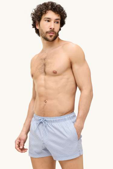 Hommes - Short de bain - finition texturée - bleu / blanc