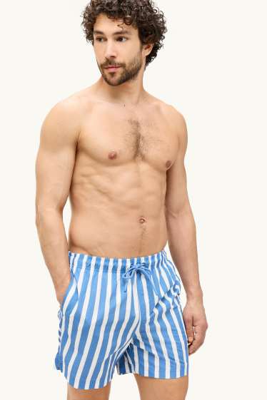 Men - Swim shorts - striped - blue / white