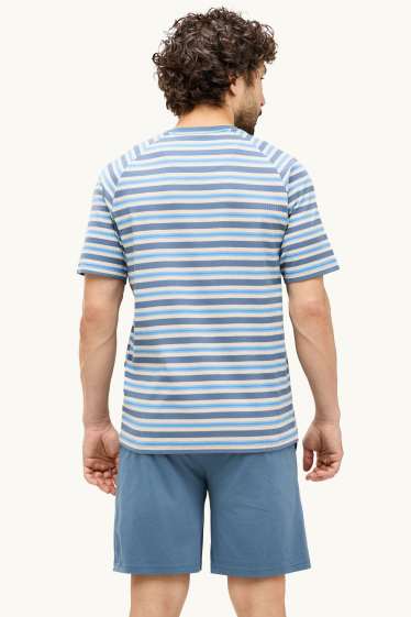 Heren - Shortama - 2-delig - blauw / wit
