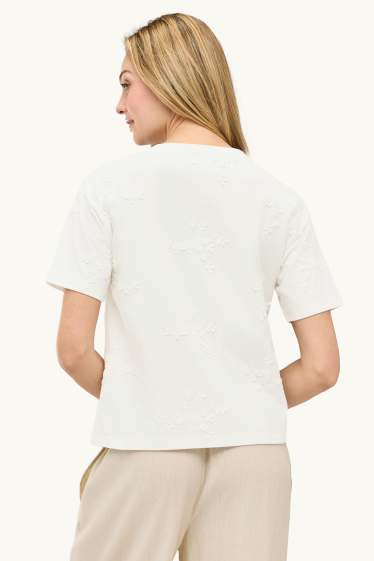 Damen - T-Shirt - Regular Fit - bestickt - geblümt - weiß