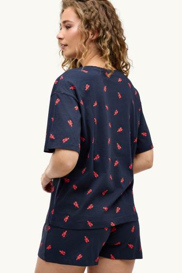 Femei - Pijama scurtă - cu model - albastru închis