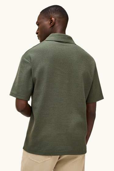 Men - Knitted polo shirt - relaxed fit - green
