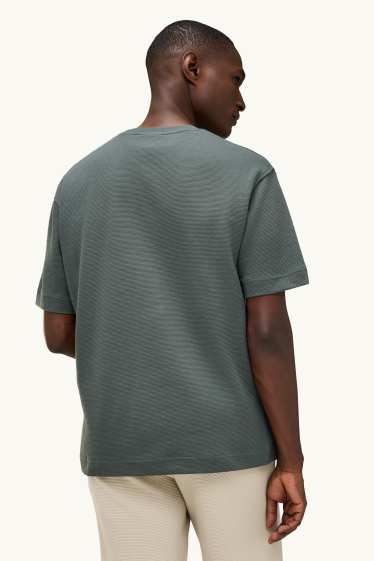 Hommes - T-shirt - relaxed fit - finition côtelée - gris foncé