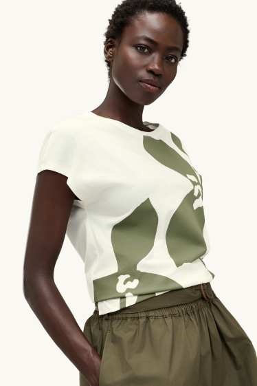 Femmes - T-shirt - regular fit - à fleurs - blanc crème