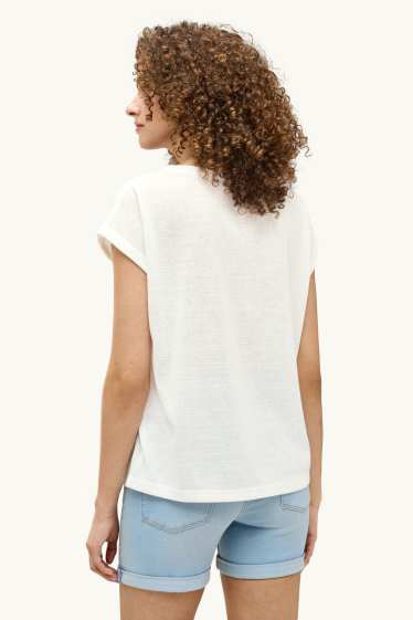 Donna - T-shirt con scollo a V - relaxed fit - bianco