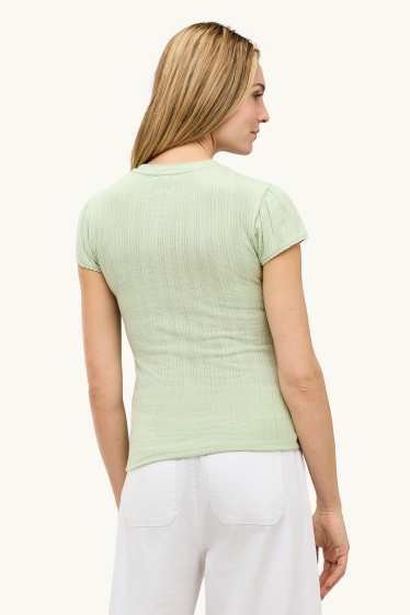 Damen - T-Shirt - Regular Fit - gerippt - hellgrün