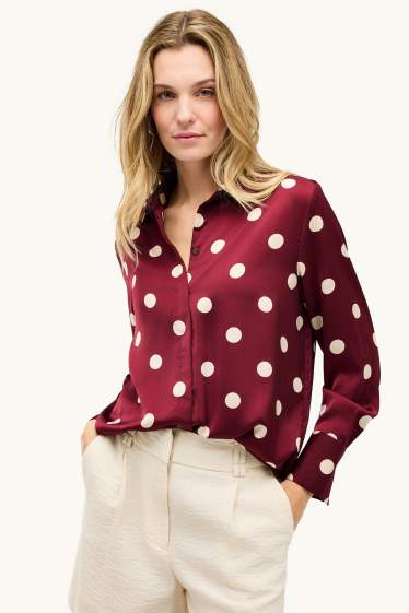 Donna - Blusa in raso - pois - bordeaux