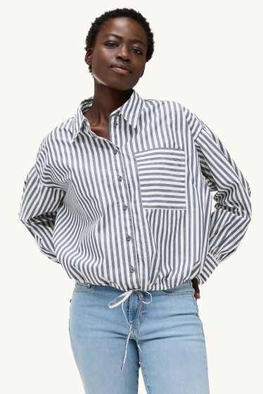 Dames - Blouse - gestreept - blauw / wit