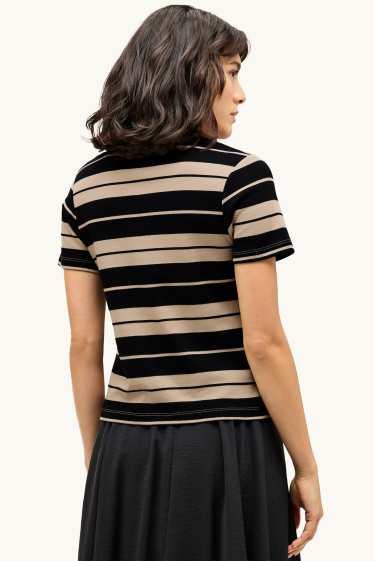 Femmes - T-shirt - slim fit - à rayures - noir / beige