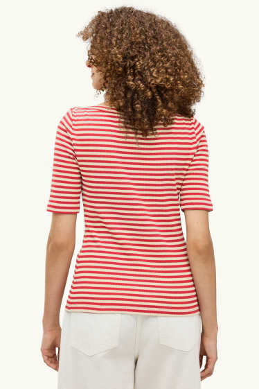 Femmes - T-shirt - regular fit - à rayures - finition texturée - rouge / blanc crème