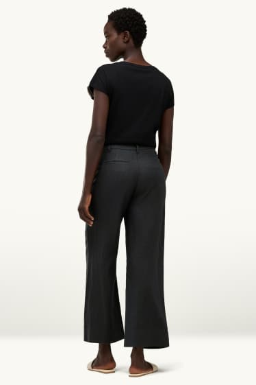 Dona - Pantalons de lli - high waist - wide leg - negre