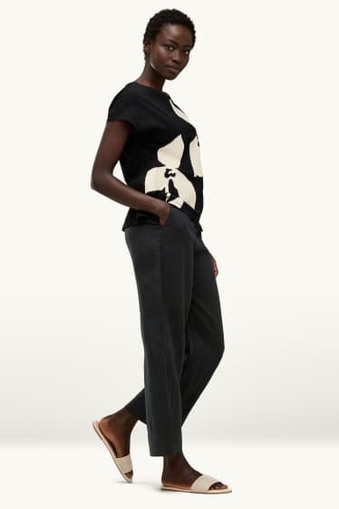 Dona - Pantalons de lli - high waist - wide leg - negre