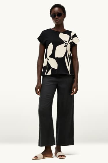 Dona - Pantalons de lli - high waist - wide leg - negre
