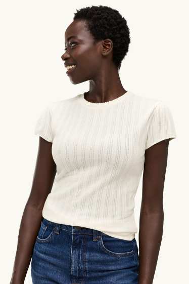 Dona - Samarreta de mànigues curtes - regular fit - acanalada - blanc