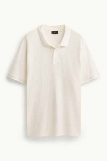 Bărbați - Tricou polo din tricot - regular fit - structurat - cu dungi - alb-crem