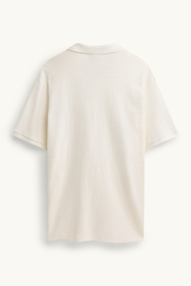 Bărbați - Tricou polo din tricot - regular fit - structurat - cu dungi - alb-crem