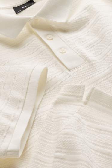 Bărbați - Tricou polo din tricot - regular fit - structurat - cu dungi - alb-crem