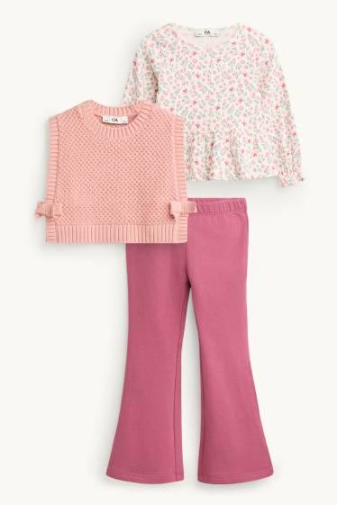 Nena - Conjunt - top de punt, brusa i leggings acampanats - 3 peces - fúcsia/rosa