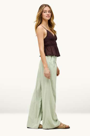 Dona - Pantalons de tela amb component de lli - mid waist - wide leg - verd clar